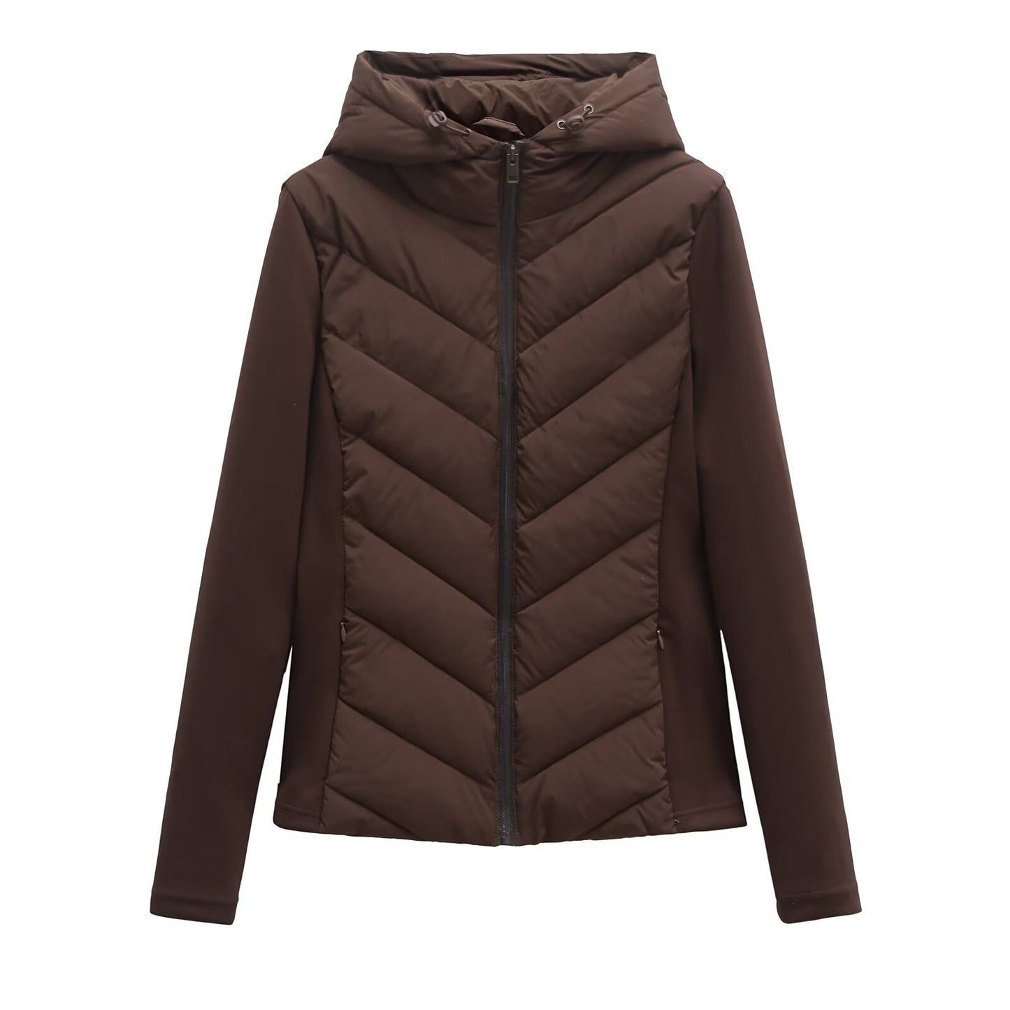 BSK&TRAF autumn and winter new women's hooded air cotton long-sleeved slim stitching light quilted down cotton jacket for women