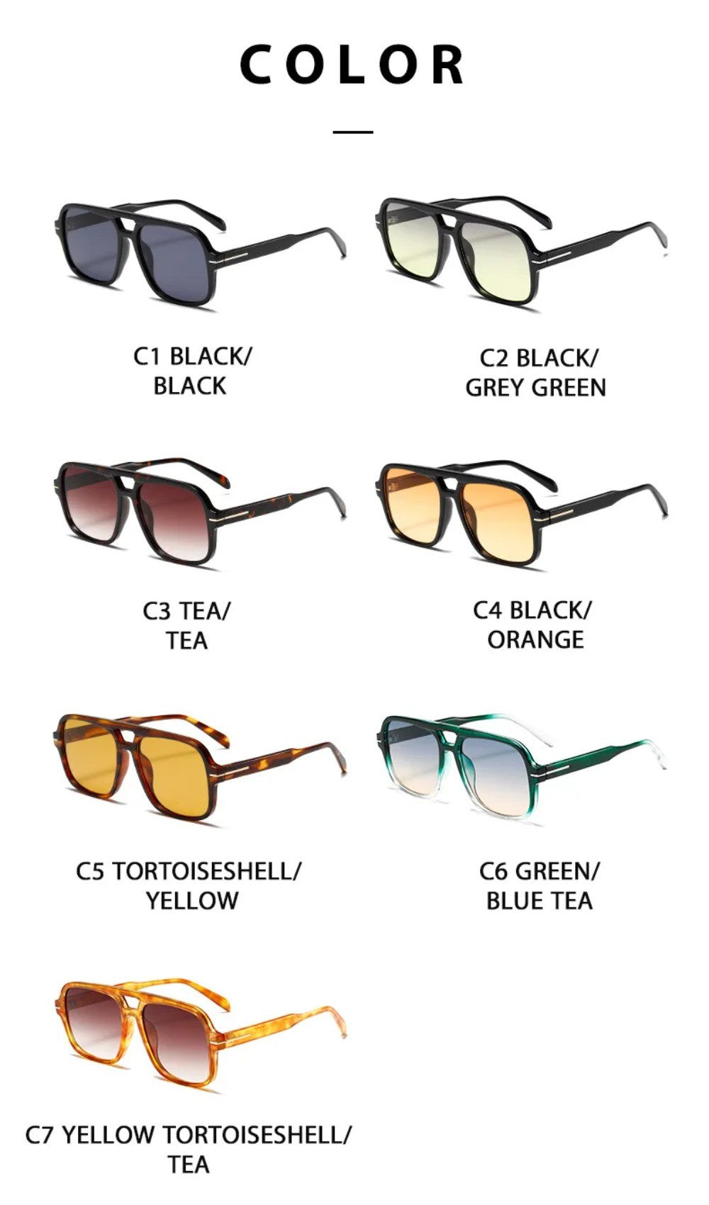 3507 Double Bridge Square Aviator Sunglasses - UV400 Vintage Pilot Style, Retro Classic Sun Glasses for Men Women Unisex 411240