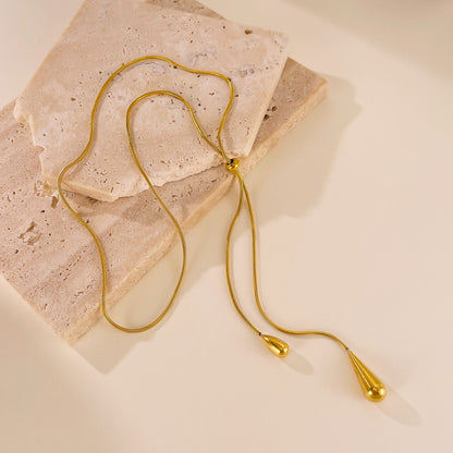 Colar Feminino com Pingente de Gota D'água com Borla em Aço Inoxidável Banhado a Ouro, Estilo Europeu e Americano, Corrente na Clavícula, Joia para Festa