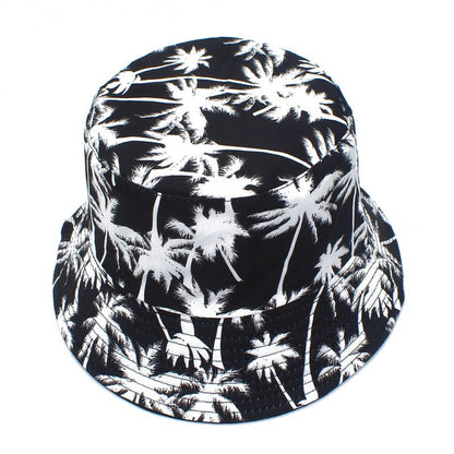 Hawaii double-sided coconut tree fisherman hat men's and women's casual printed basin hat summer travel sun protection hat
