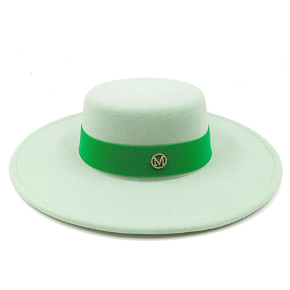 2022 new oversized edge flat top hat retro French felt hat outdoor sun hat women's big-brimmed fedora hat