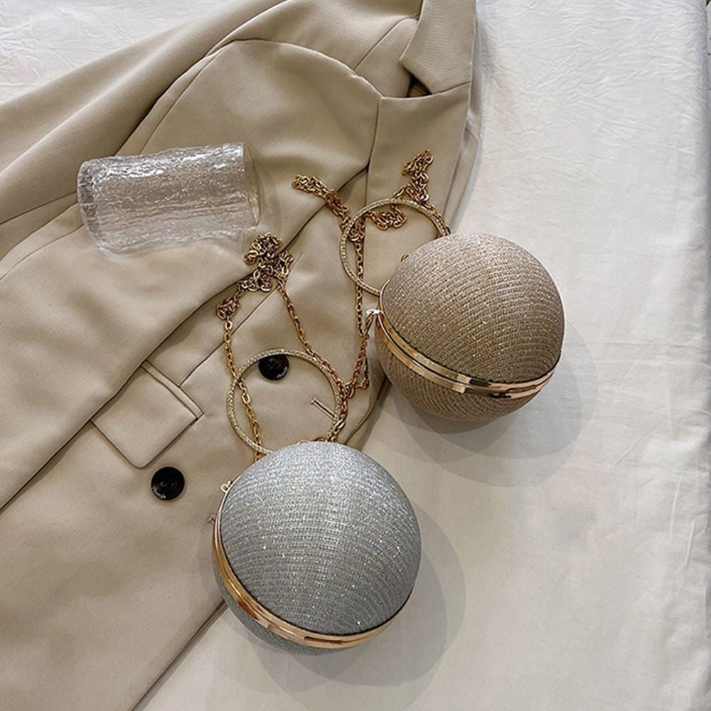 Fashion Circular Evening Bag Luxury Wedding Party Shoulder Bags Elegant Rhinestone Decorative Chain Banquet Clutch Handbags