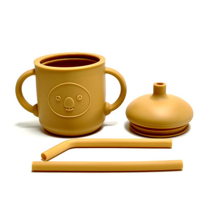 Silicone Learning Mug With Straw Children's Drop Resistant High Temperature Training Cup With Lid Baby Silicone Mug