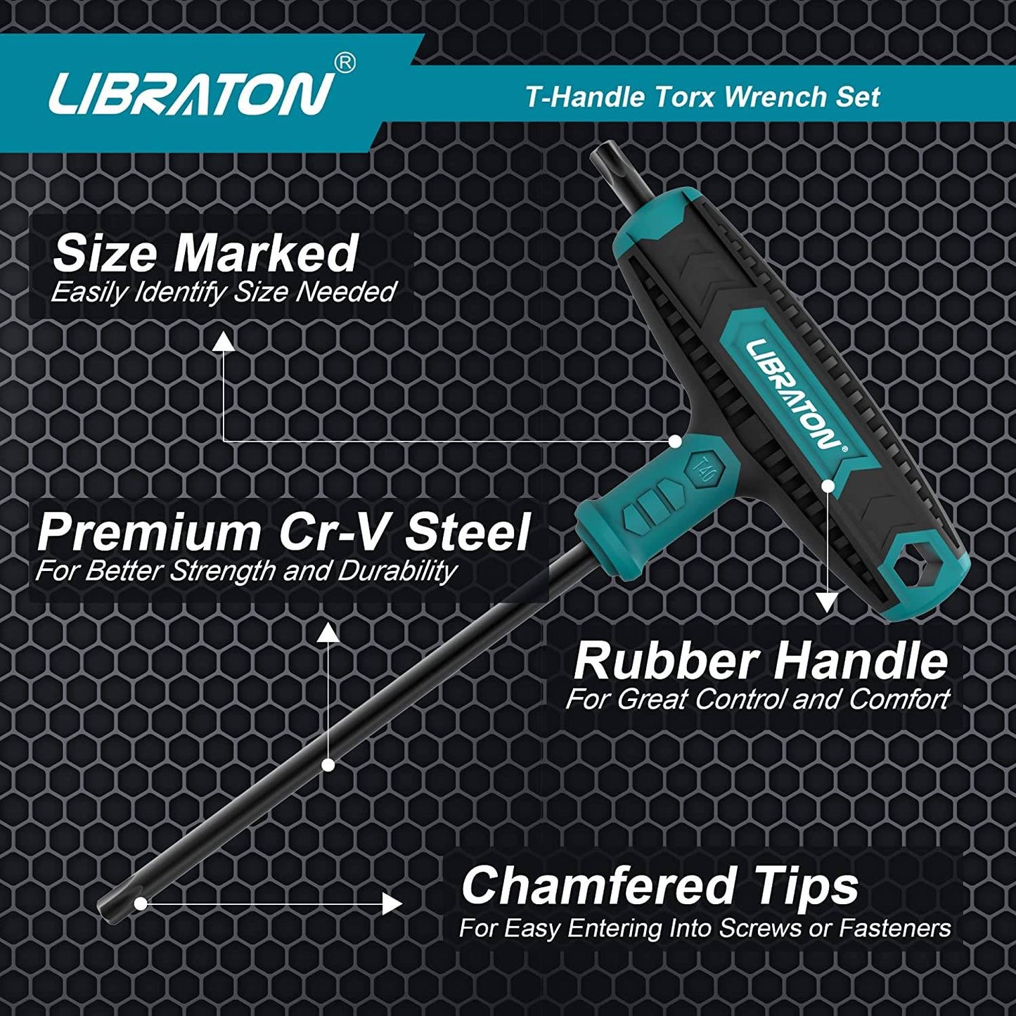 Libraton Jogo de Chaves Torx T com 7 Peças, Conjunto de Chaves T, Design de Ponta Dupla, T10-T40, Adequado para Parafusos Torx Ferramenta de Reparo de Carros e Bicicletas