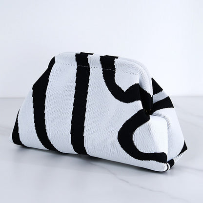 Women Small Crochet Handbag Contrast Color Cute Cloud Purse Casual Colorblock Bag Woven Bag for Female