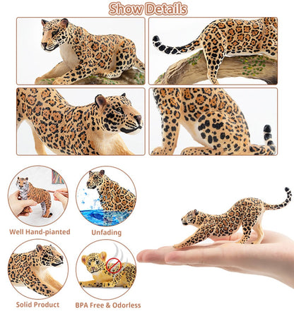 7Pcs Simulation Cheetah Family Wildlife Animal Model Toy Mini Jaguars Figures Dolls Action Figurines Toys for Children Set Gift