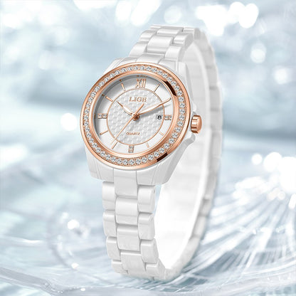 LIGE Fashion Quartz Watch for Women Stainless Steel Ceramics Strap Waterproof Women's Watches Elegant Luxury Ladies Wristwatch