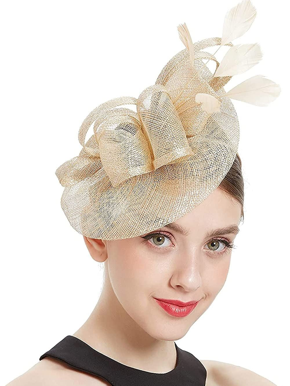 Chapéu Fascinator Feminino Pillbox Kentucky com Pena Derby Sinamay Fascinator Tiara Chapéu Fascinator para Chá para Coquetel