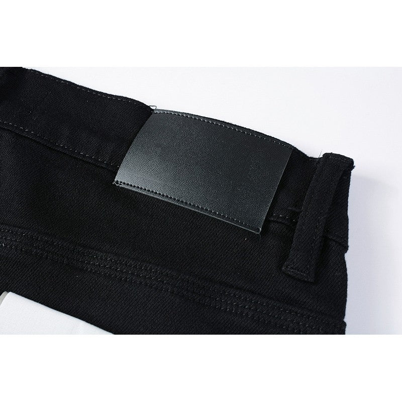 The Best Seller American High Street Men's Distressed Blank Black Stretch Skinny Button Fly Ripped Jeans Pants
