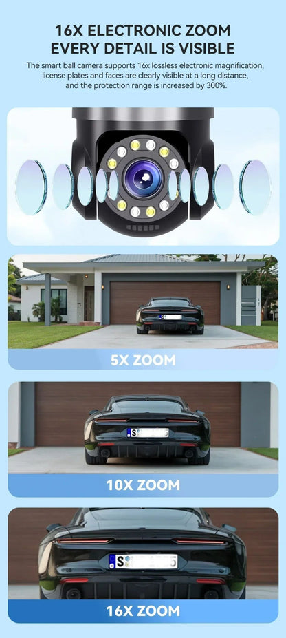 10K 20MP  WIFI IP Camera Outdoor 4 Lens 4 Screens 16X Zoom CCTV Wireless Video Surveillance Cameras 6K 12MP Security Protection