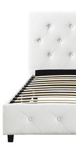 Cama de Plataforma Estofada com 28 cm de Altura para Suporte Elevado de Colchão, Não Necessita de Box Spring, Queen, Couro Sintético Preto