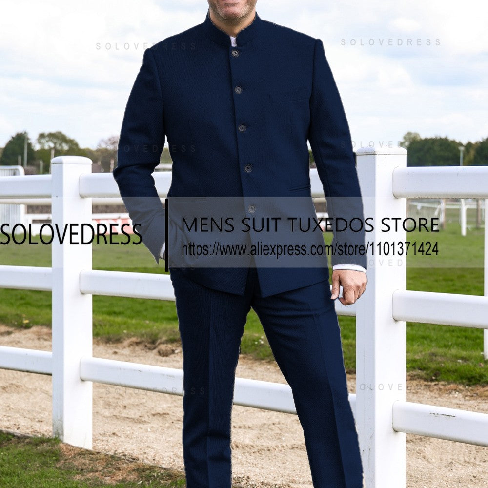 2 Pieces Men's Suits  Herringbone Tweed Stand Collar Single Breasted  Groomsmen Wedding Suits Men suits ?Blazer+Pants?