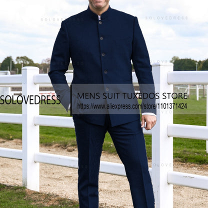 2 Pieces Men's Suits  Herringbone Tweed Stand Collar Single Breasted  Groomsmen Wedding Suits Men suits ?Blazer+Pants?