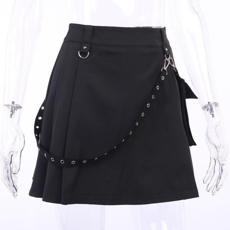 High Waist Black Skirts Harajuku Punk Gothic Women Sexy Patchwork Bandage Mini Female Streetwear Black Skirt