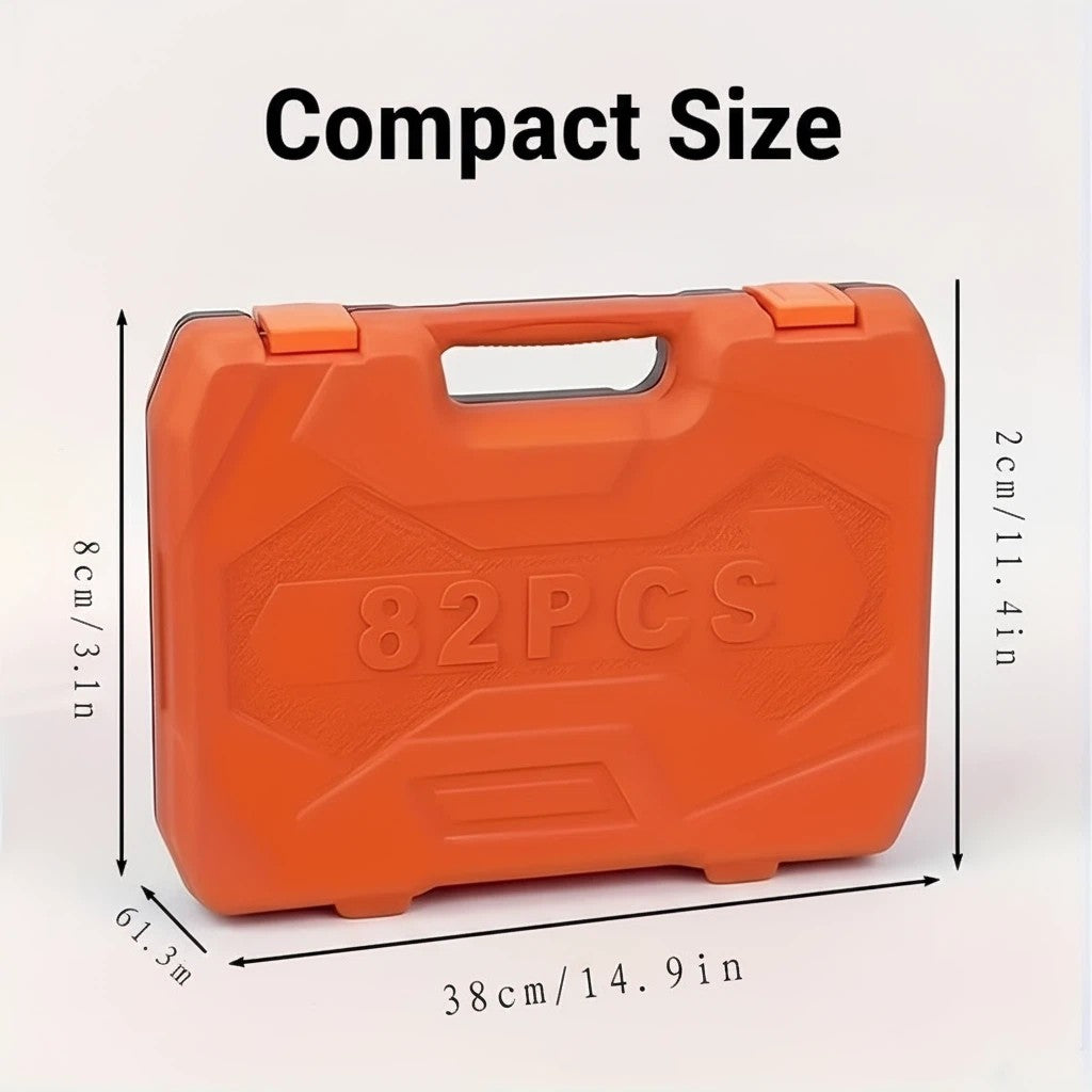 Conjunto de Ferramentas de Soquetes de Aço Cromo Vanádio com Chave Catraca de 82 Peças para Reparação de Veículos - Ideal para Entusiastas de DIY, Mecânicos e Carros