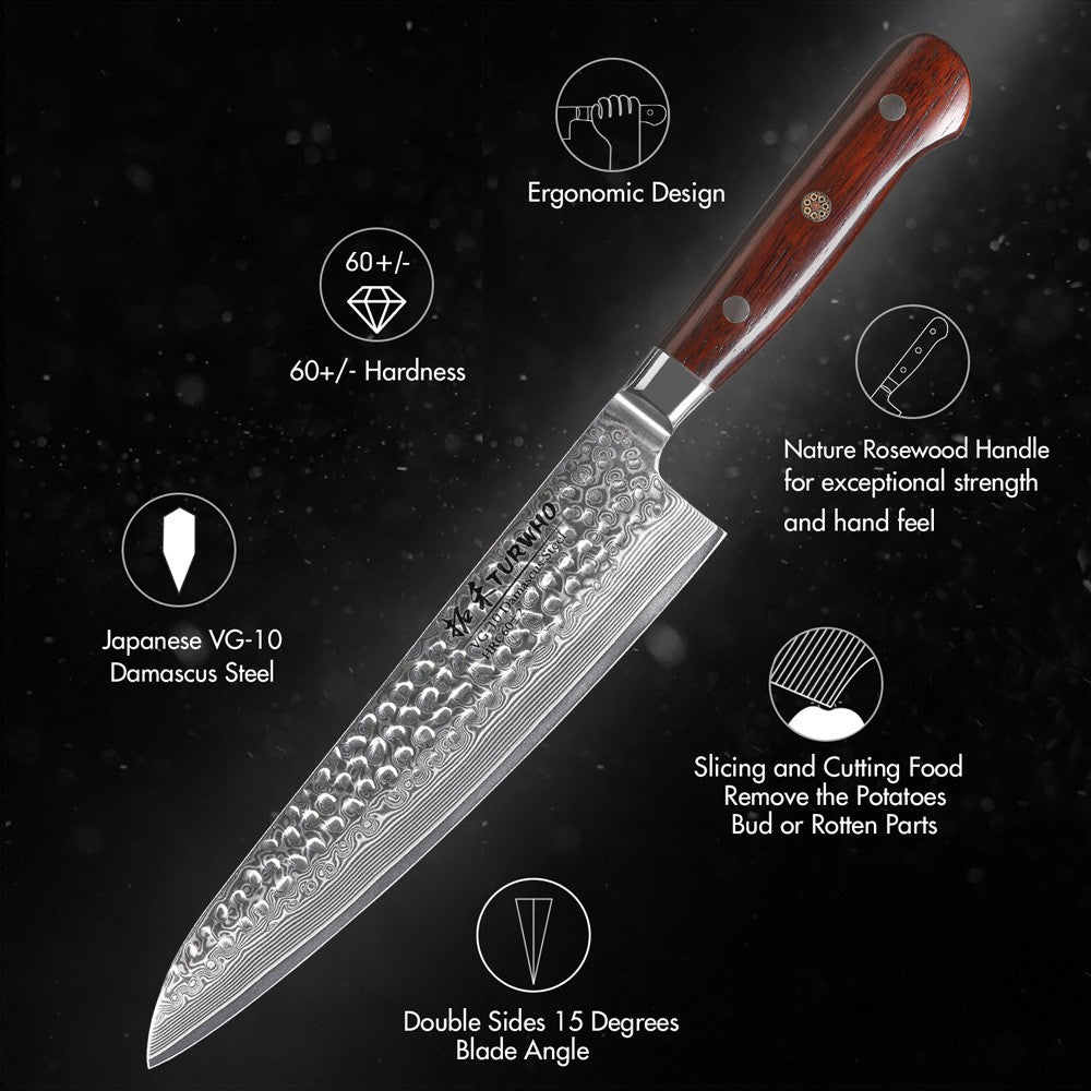TURWHO 1-5 PEÇAS Facas Santoku Japonesas Facas de Chef Faca de Pão Aço Damasco de Alto Carbono 67 Camadas Conjunto de Facas Profissionais para Cozinha