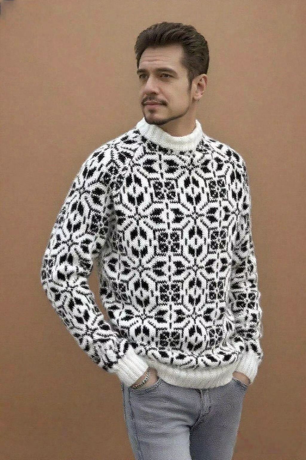 New Style Simple Retro Fresh Jacquard Sweater Loose Street Pullover Contrast Color Long Sleeve Knitted