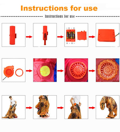 Adult Kids Inflatable Dinosaur Costume T-Rex Cosplay Party Anime Fancy Dress Suit Halloween Costumes for Man Woman