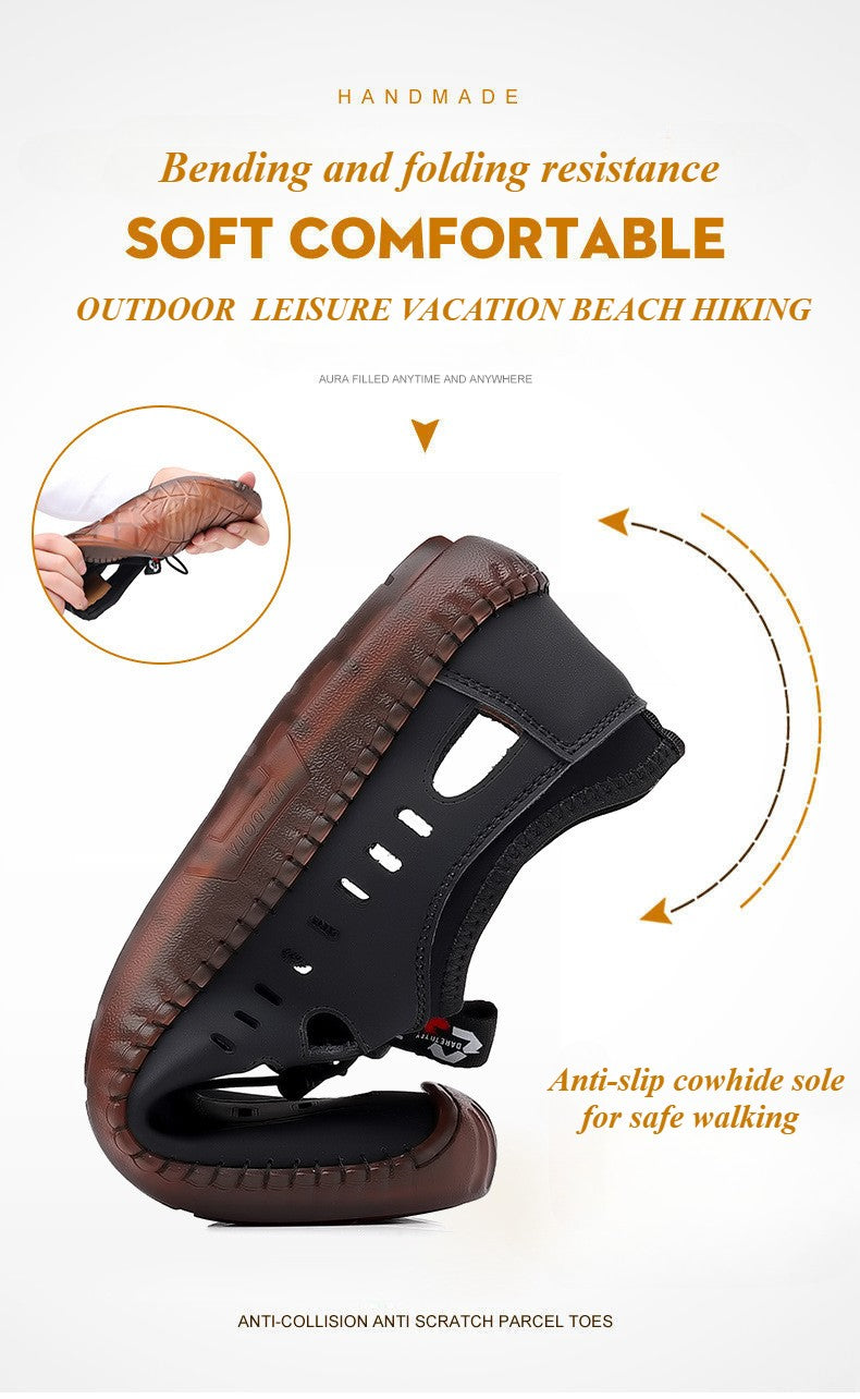 Summer Men's Leather Sandals Tendon Sole Slip on Flat Casual Sandals Outdoor Beach Sandal Shoes for Men Sandalias De Hombre 2025