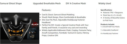 Bullsgetin Airsoft Half Face Mask - Evil Demon Monster Kabuki Samurai Hannya Oni Masquerade Ball, Party, Halloween, Cs War Game