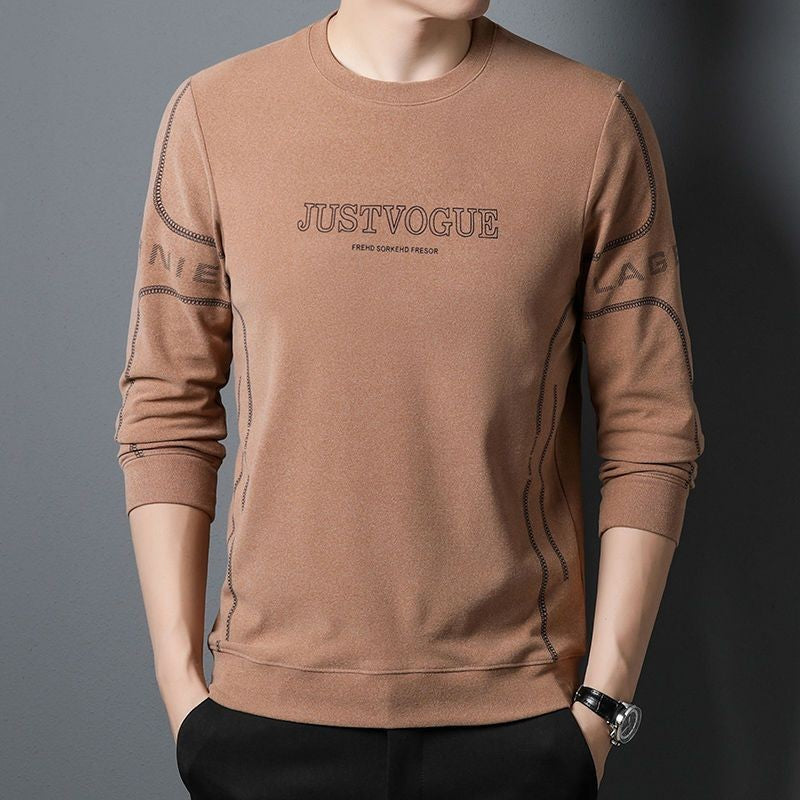 Round Neck Pullover Sweatshirt Men Thermal Underwear Double Fleece Lining Long Sleeve T-Shirt Casual