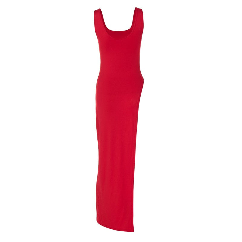 2025 Sexy Sleeveless Side High Split Dress Solid Backless Women Midi Dresses Sum