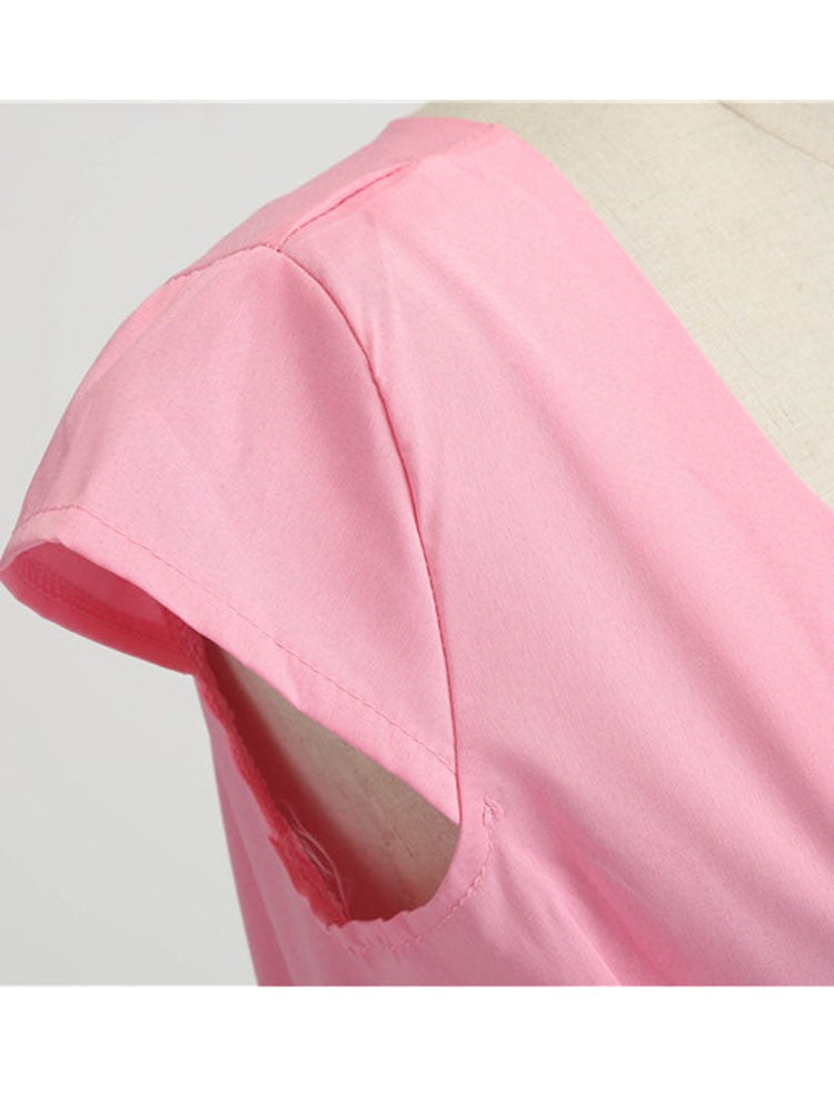 Pink Summer Dress Women V Neck Vintage Robe Elegant Retro pin up Party Office Mi