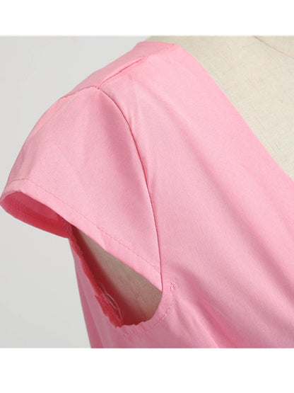 Pink Summer Dress Women V Neck Vintage Robe Elegant Retro pin up Party Office Mi