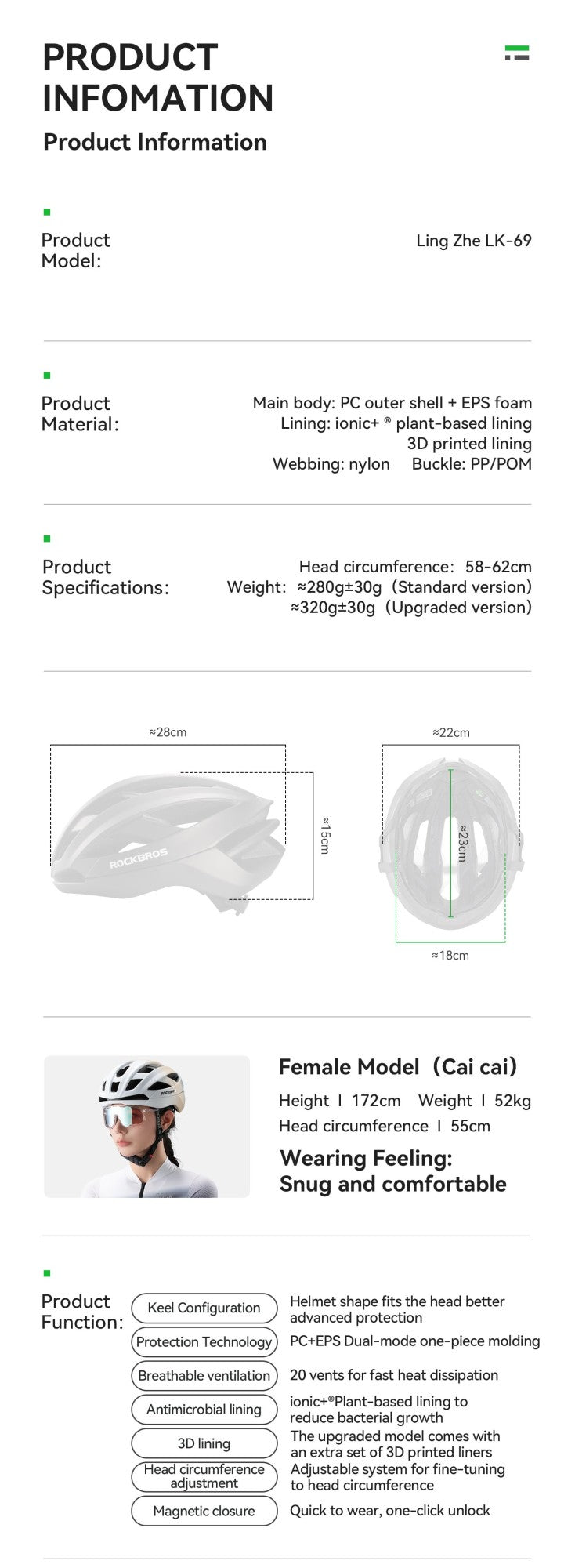 Capacete de Ciclismo ROCKBROS Leve Respirável Antibacteriano Integrado Ajustável com Fivela Magnética Capacete de Segurança