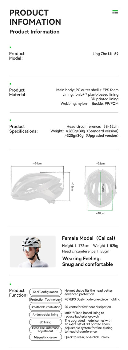 Capacete de Ciclismo ROCKBROS Leve Respirável Antibacteriano Integrado Ajustável com Fivela Magnética Capacete de Segurança