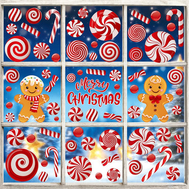 Christmas Gingerbread Man & Candy Cane Window Stickers - Sweet Holiday Decals for Bedroom Living Room Glass Holiday Home Decor