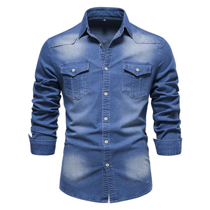 AIOPESON Elastic Cotton Denim Shirt Men Long Sleeve Quality Cowboy Shirts for Men Casual Slim Fit Jeans Men Shirts