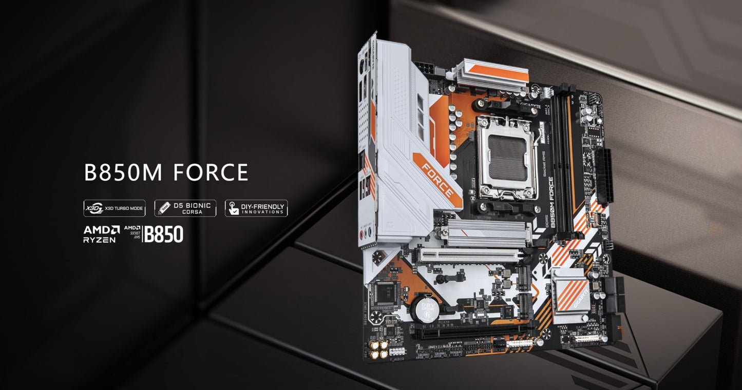Placa-mãe GIGABYTE Nova B850M FORCE Soquete AM5 Para CPU Ryzen Série 9000 8000 7000 Dual Channel Micro ATX DDR5 SATA3 M.2