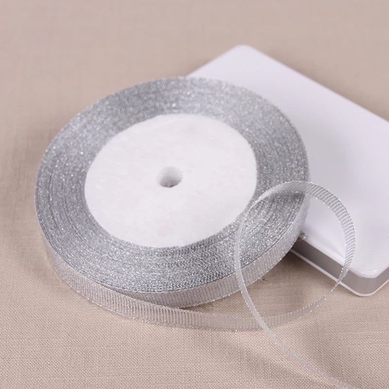 25 Yards 6mm/1cm/1.2cm Silver/Gold Silk Satin Ribbon Party Home Wedding Decoration Gift Wrapping Christmas New Year DIY Tools