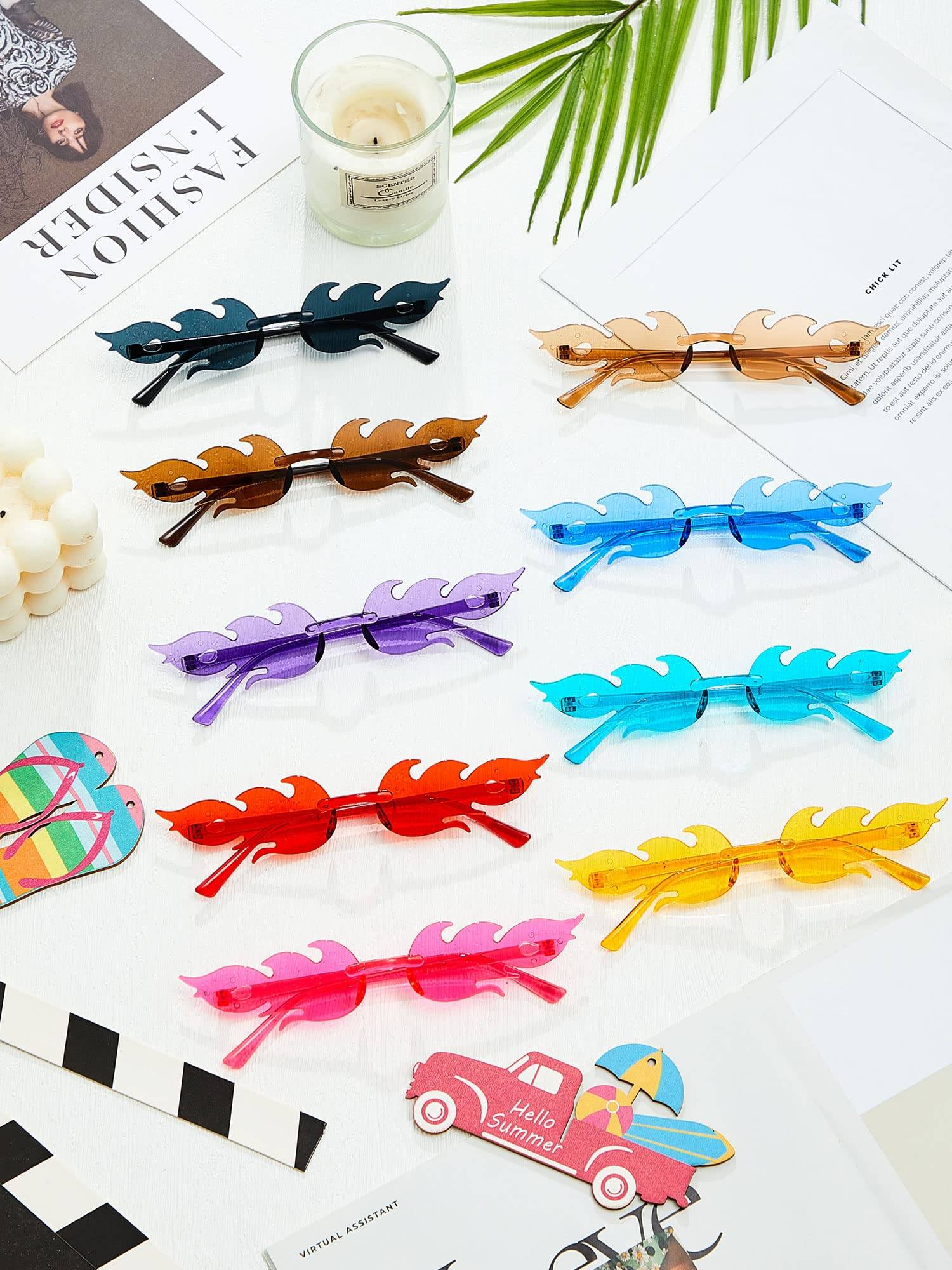 12-60pcs Fashion Fire Flame Glasses Fire Shape Sunglasses Fire Sunglasses Party Decor for Summer Shower Wedding Halloween Cos
