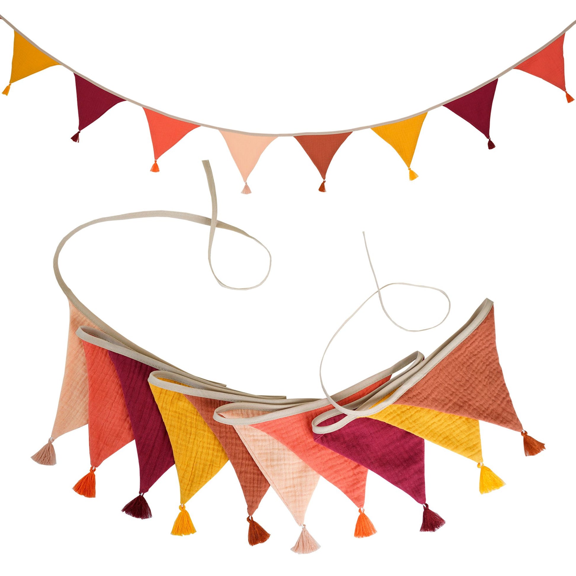 2.6M/8.5FT Nursery Fabric Bunting 10 Triangle Pennant Flags With Tassels Party Decor Banner Home Baby Shower Carnival Garland