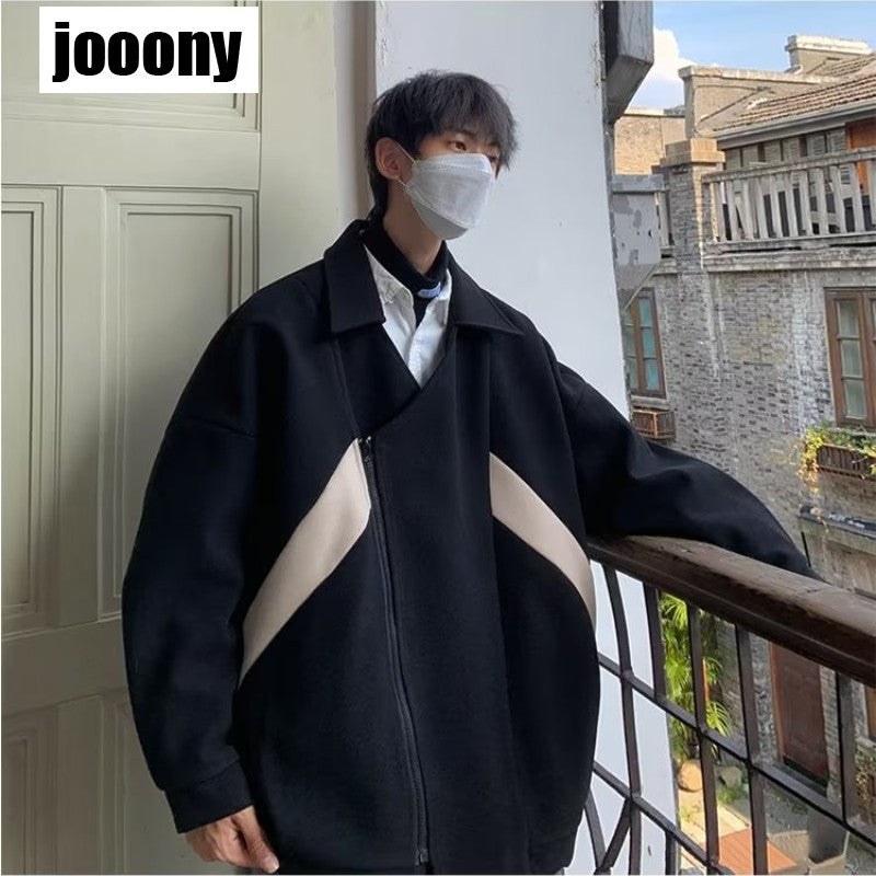 Commuting style Harajuku Cropped Overcoat Vintage British Style Men's Autumn Winter High Street Fashion Style Jacket Fashion