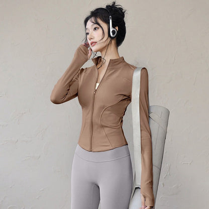 Women Zip Fitness Yoga Shirt Long Sleeve Sports Jacket Gym Pilates Slim Fit Top Cycling Running Coat Workout Clothes Activewear