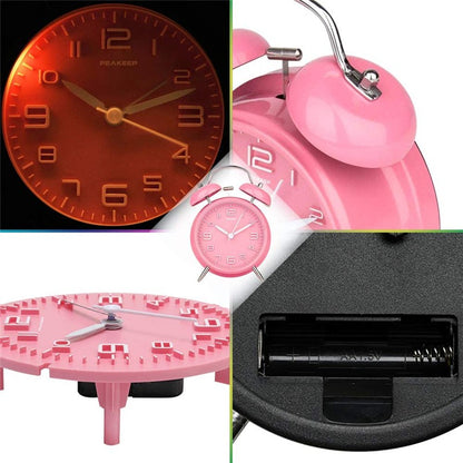 4 Inch Twin Bell Loud Alarm Clock Metal Frame 3D Dial with Backlight Battery Operate Desk Table Alarm Clock For Home and Office