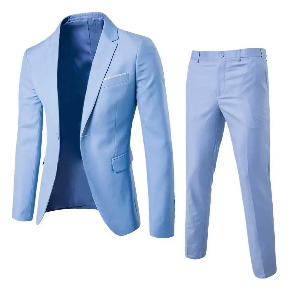 1 Set Trendy Men Suit Anti Deformation Formal Suit Turndown Collar Pure Color One Button Suit Set  Daily Wear