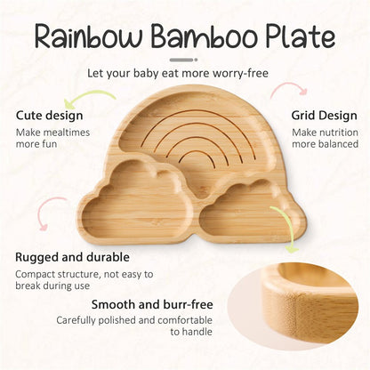 Baby Wooden Tableware Set Could Bamboo Wooden Plate Bowl Silicone Suction Wooden Handle Fork Spoon for Children Feeding Supplies