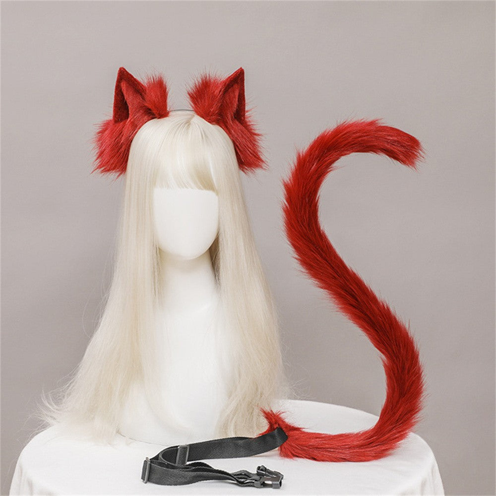2Pcs/set Plush Cat Ears Tail Set Realistic Lolita Headband Cat Tail Cosplay Props Hand-made Simulation Animal Ears