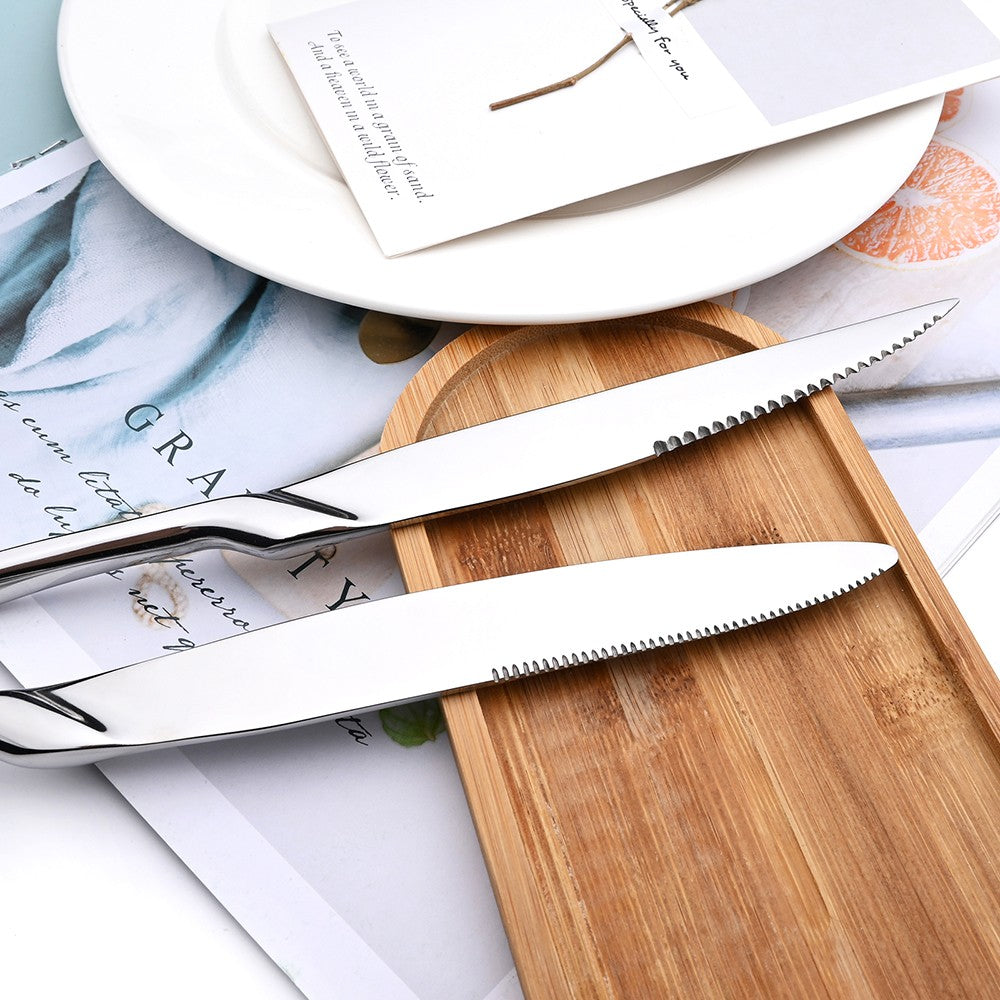 Conjunto de 4 Facas de Jantar Espelhadas, Talheres de Aço Inoxidável, Talheres Dourados e Prateados, Louça Ocidental, Facas de Bife para Restaurante