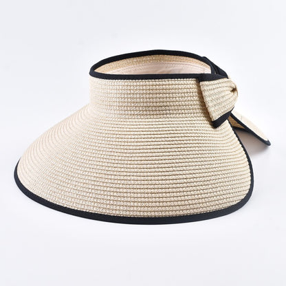 Summer Empty Top Straw Hat For Women Foldable Wide Large Brim Bowknot  Sun Hat Travel Beach UV Protection Caps