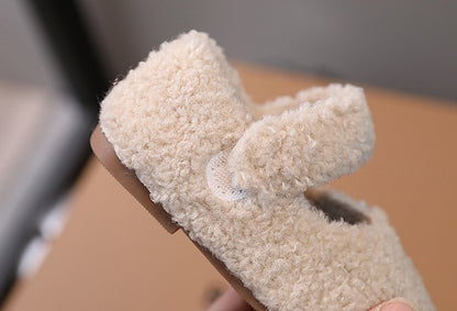Children Fur Shoes 2024 Winter Kids Warm Plush Shoes For Girl Flat Loafers Moccasins Girls Casual Shoes Khaki, Beige