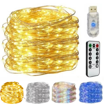2/5/10/20/30M USB Fairy String Lights LED Sliver Wire Lights With 8 Lighting Modes Remote Control For Bedroom Christmas Decor