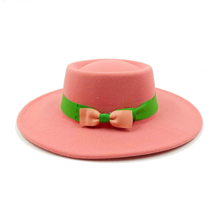2022 new oversized edge flat top hat retro French felt hat outdoor sun hat women's big-brimmed fedora hat