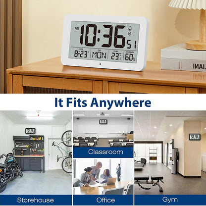 Large Digital Wall Clock with Temperature Humidity Calendar 8.5"Desk LCD Alarm Clock Backlight for Bedroom Office Living Room