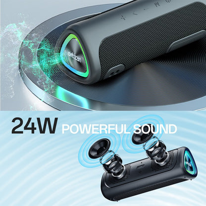 Caixa de Som Bluetooth Ortizan M7, Caixa de Som Portátil com 24W de Som Estéreo Potente, Luzes RGB, Entrada AUX, TF, Bluetooth 5.3, À Prova D'água IPX7