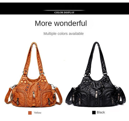 Black Y2k Women Shoulder Bag Vintage Punk Goth Fashion Designer Pu Leather Tote Bag Large Capacity Rivet Motorcycle Handbag